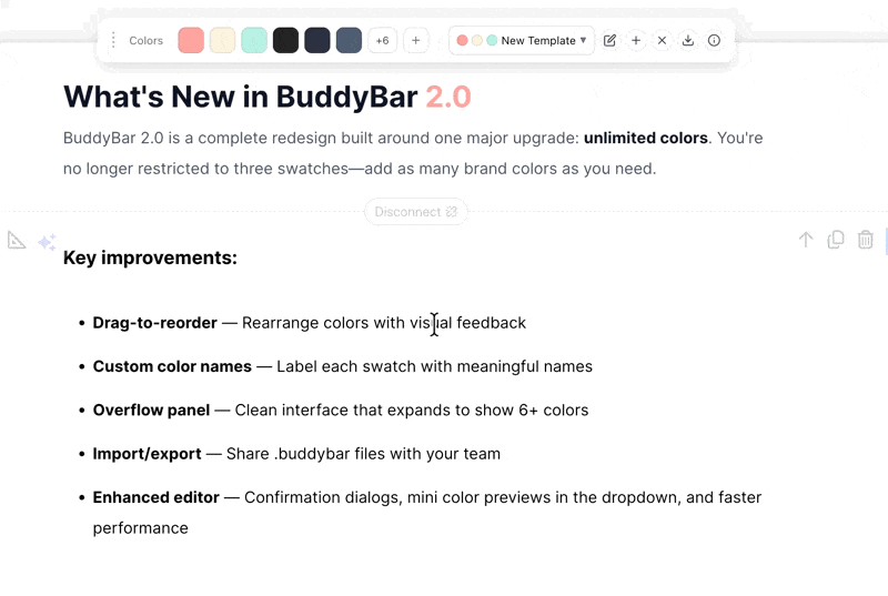 Dragging a color swatch to reorder
